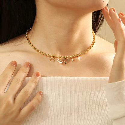 Copper 18K Gold Plated Simple Style Heart Shape Zircon Choker