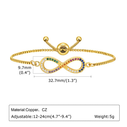 Copper 18K Gold Plated Simple Style Inlay Infinity Zircon Bracelets