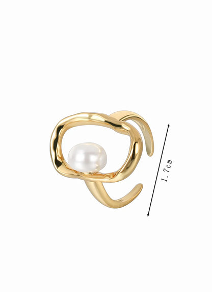 Copper 18K Gold Plated Simple Style Inlay Solid Color Pearl Zircon Open Rings