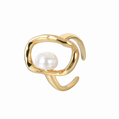 Copper 18K Gold Plated Simple Style Inlay Solid Color Pearl Zircon Open Rings