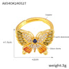 Copper 18K Gold Plated Simple Style Korean Style Inlay Butterfly Rhinestones Open Rings