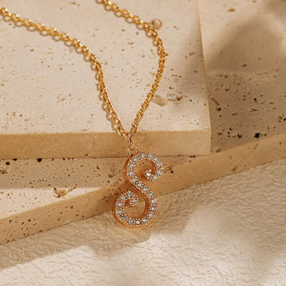 Copper 18K Gold Plated Simple Style Letter Inlay Zircon Pendant Necklace