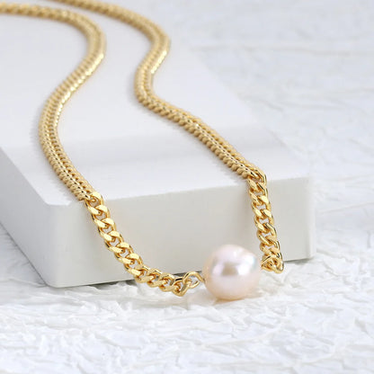 Copper 18K Gold Plated Simple Style Pearl Inlay Heart Shape Solid Color Zircon Necklace