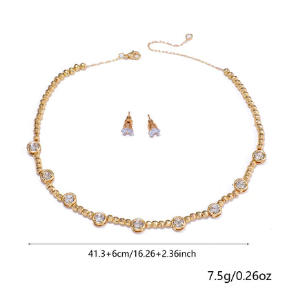 Copper 18K Gold Plated Simple Style Shiny Inlay Geometric Artificial Rhinestones Jewelry Set