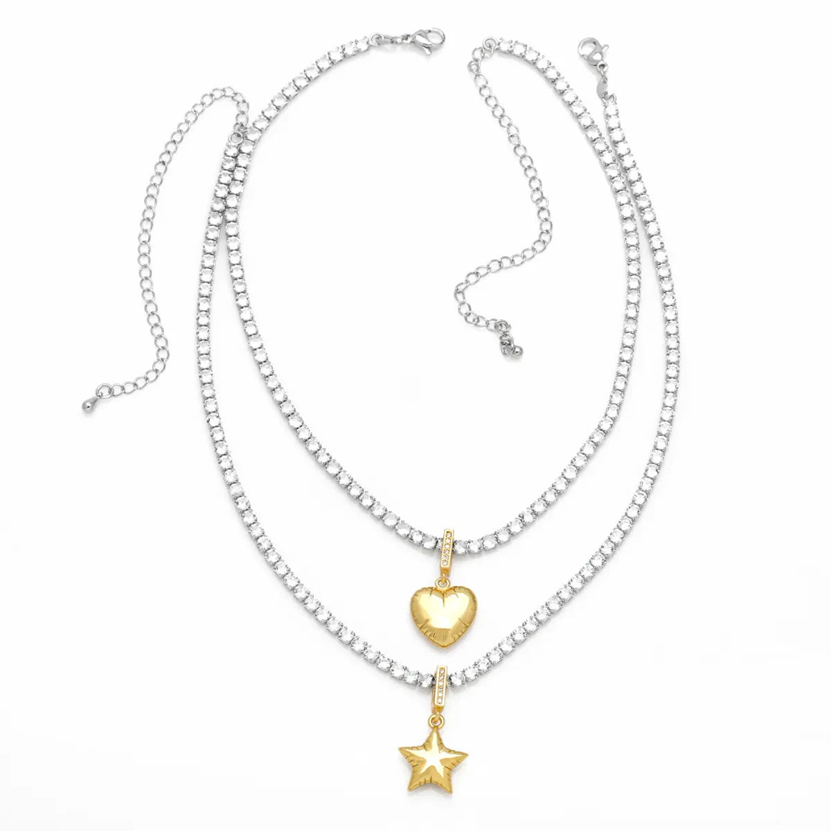 Copper 18K Gold Plated Simple Style Star Heart Shape Inlay Zircon Pendant Necklace