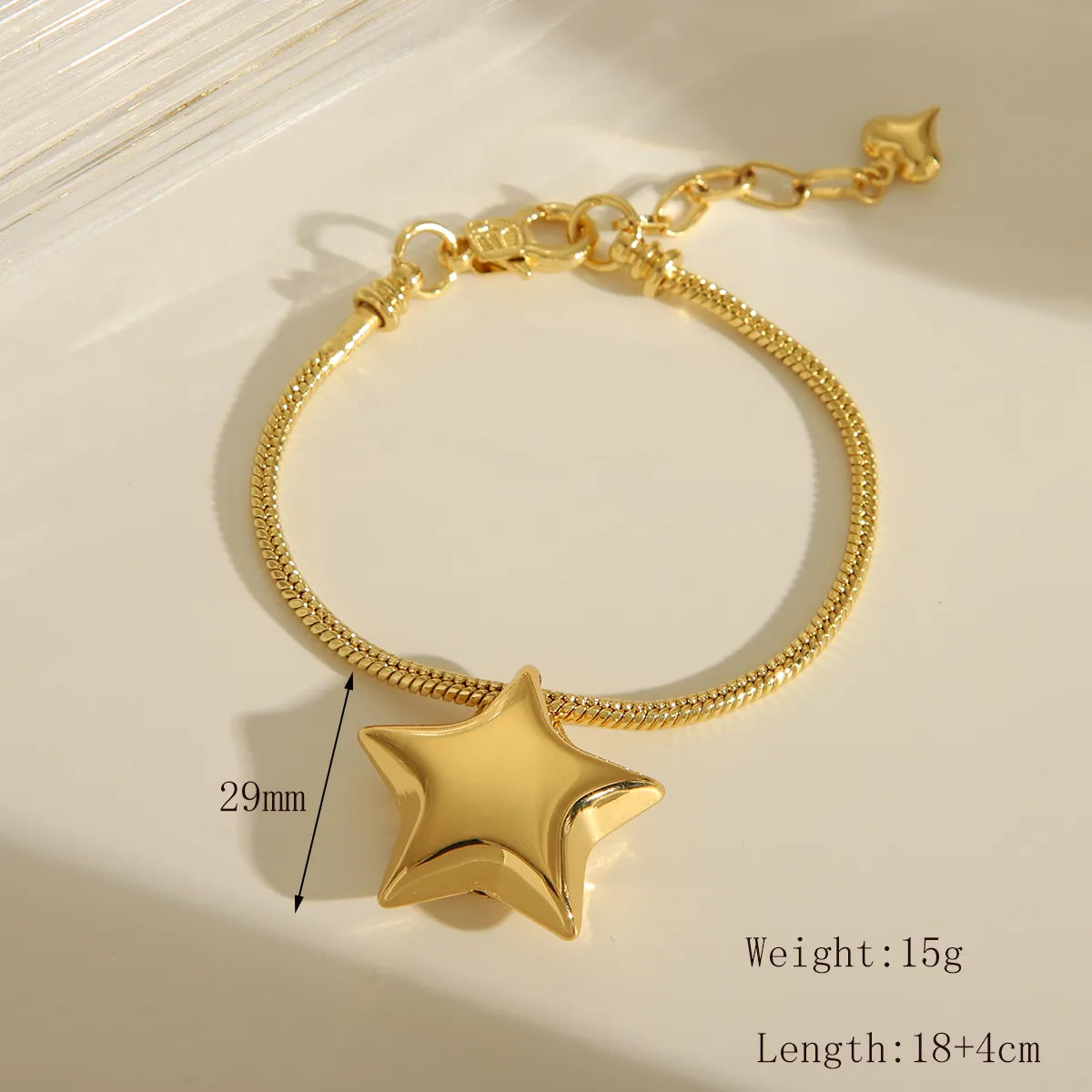 Copper 18K Gold Plated Star Heart Shape Solid Color Bracelets