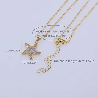 Copper 18K Gold Plated Starfish Zircon Pendant Necklace