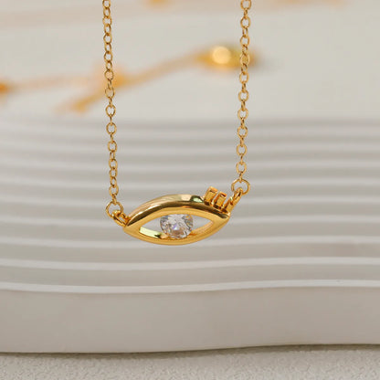 Copper 18K Gold Plated Vacation Simple Style Commute Hollow Out Inlay Devil'S Eye Zircon Necklace