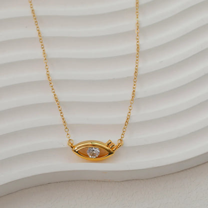 Copper 18K Gold Plated Vacation Simple Style Commute Hollow Out Inlay Devil'S Eye Zircon Necklace