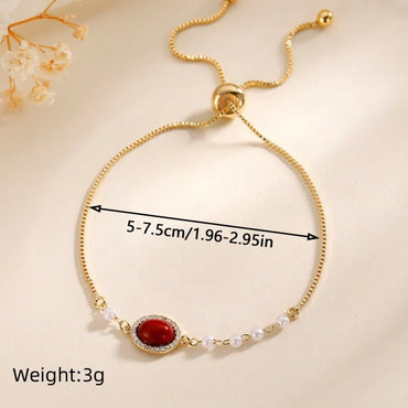 Copper 18K Gold Plated Vacation Simple Style Pearl Plating Inlay Round Turquoise Zircon Bracelets