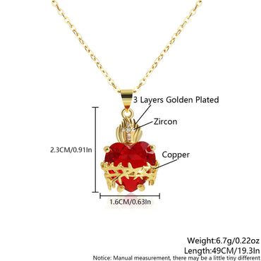 Copper 18K Gold Plated Vintage Style Commute Inlay Heart Shape Zircon Pendant Necklace