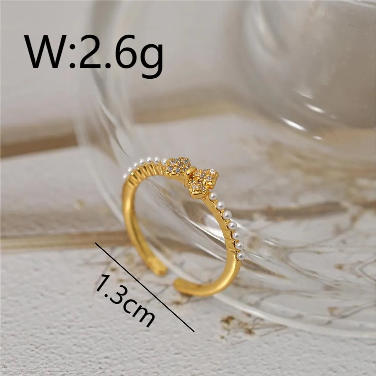 Copper 18K Gold Plated White Gold Plated Cute Sweet Commute Plating Inlay Bow Knot Pearl Open Rings