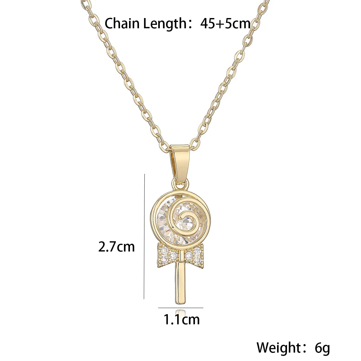 Copper 18K Gold Plated White Gold Plated Cute Sweet Commute Plating Inlay Lollipop Zircon Pendant Necklace