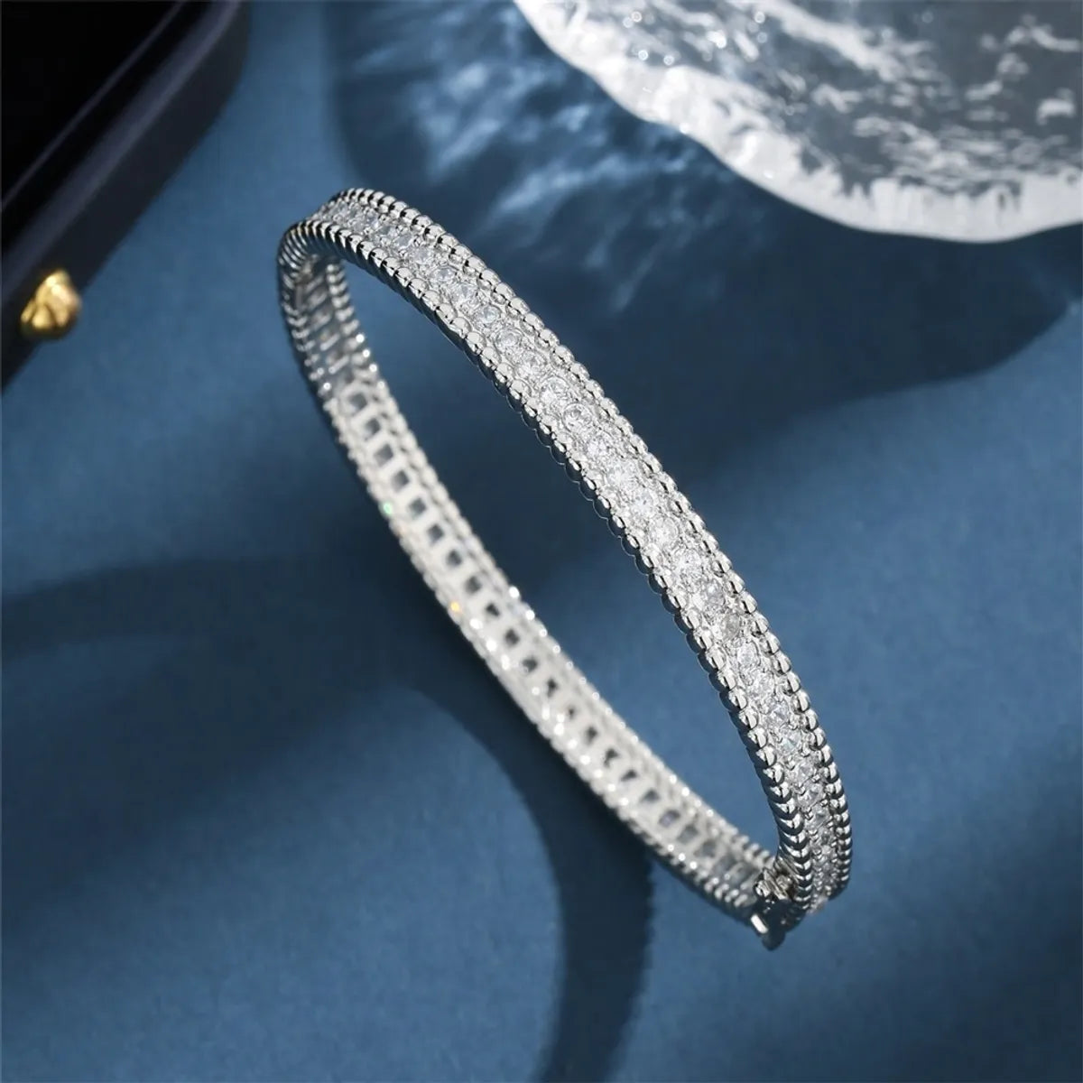 Copper 18K Gold Plated White Gold Plated Elegant Glam Luxurious Plating Solid Color Zircon Bangle