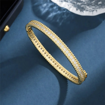 Copper 18K Gold Plated White Gold Plated Elegant Glam Luxurious Plating Solid Color Zircon Bangle