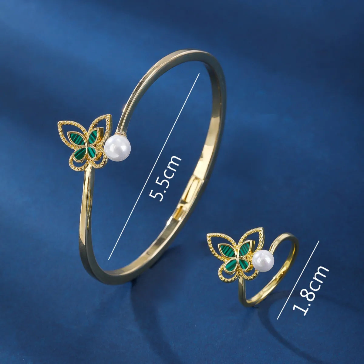 Copper 18K Gold Plated White Gold Plated Glam Luxurious Plating Inlay Butterfly Artificial Pearls Malachite Rings Bracelets