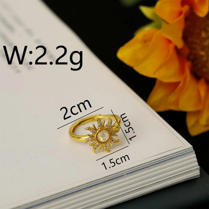 Copper 18K Gold Plated White Gold Plated Polishing Inlay Sun Flower Resin Zircon Open Rings