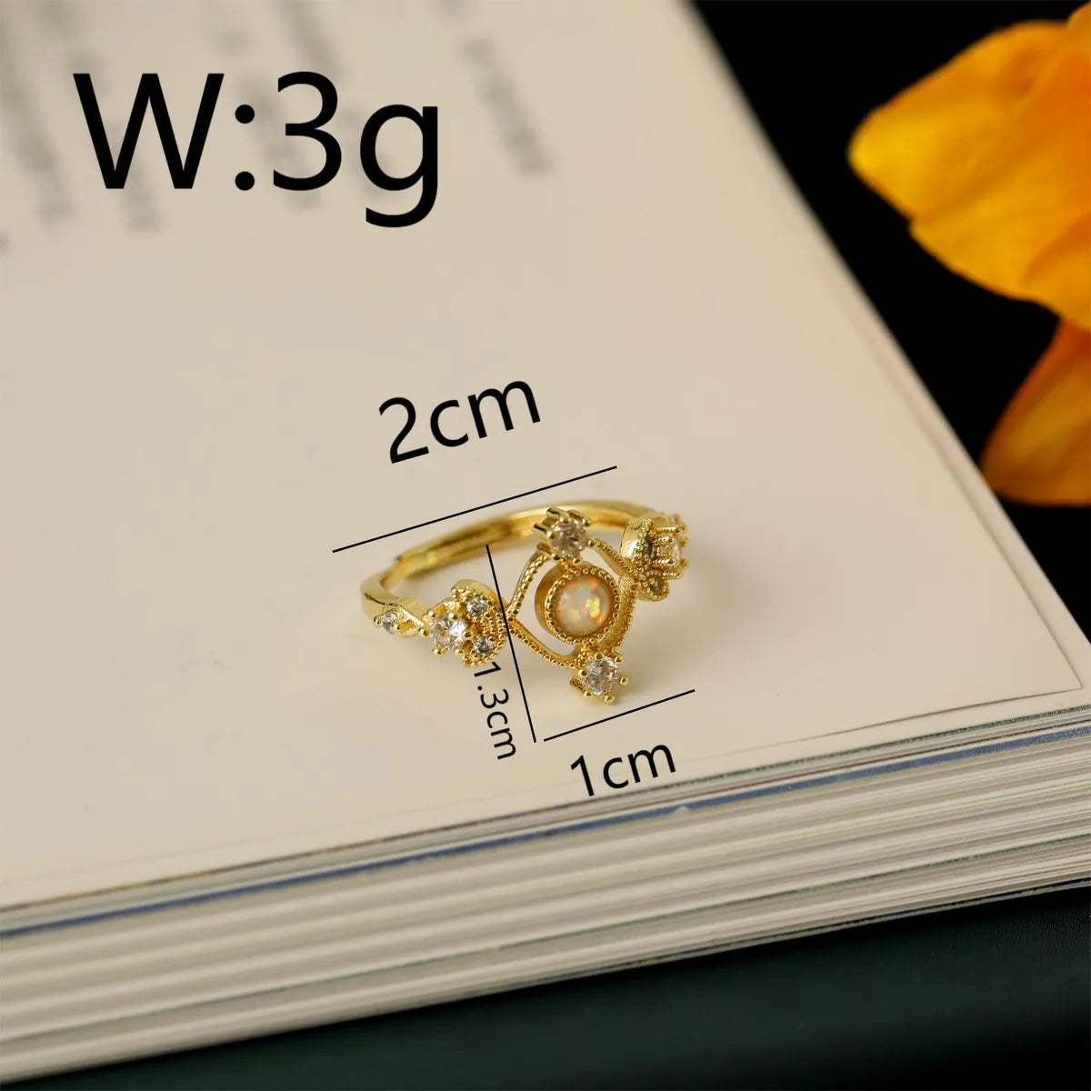 Copper 18K Gold Plated White Gold Plated Polishing Inlay Sun Flower Resin Zircon Open Rings