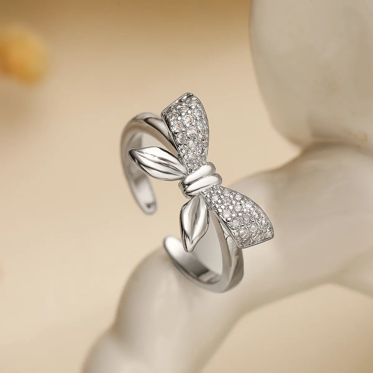 Copper 18K Gold Plated White Gold Plated Simple Style Commute Inlay Bow Knot Zircon Open Rings