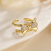 Copper 18K Gold Plated White Gold Plated Simple Style Commute Inlay Bow Knot Zircon Open Rings