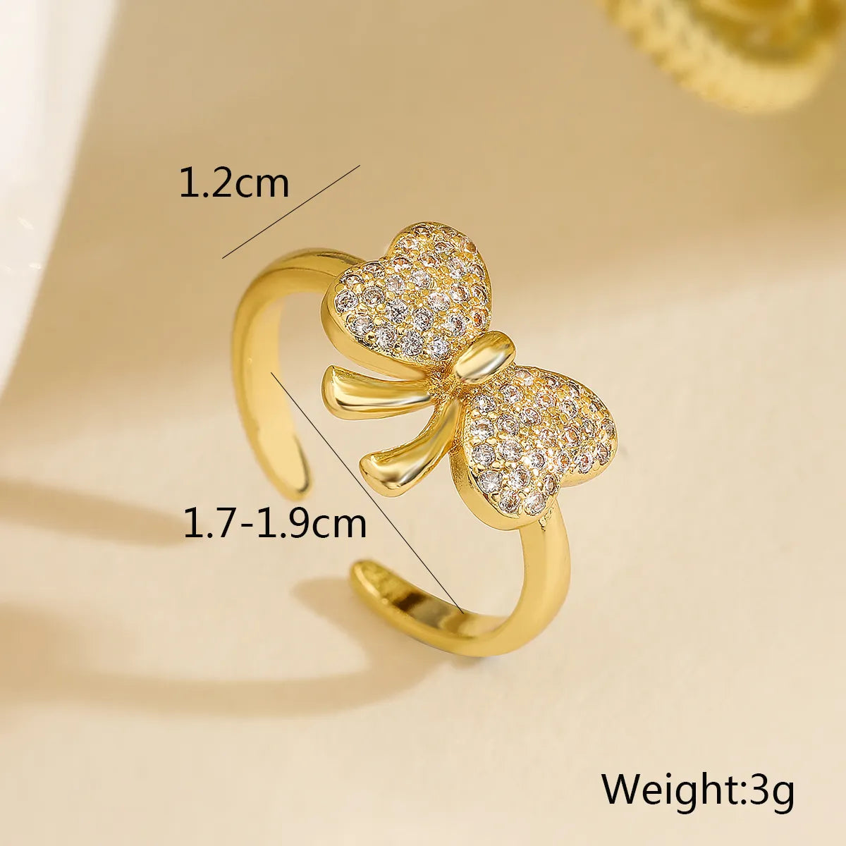 Copper 18K Gold Plated White Gold Plated Simple Style Commute Inlay Bow Knot Zircon Open Rings