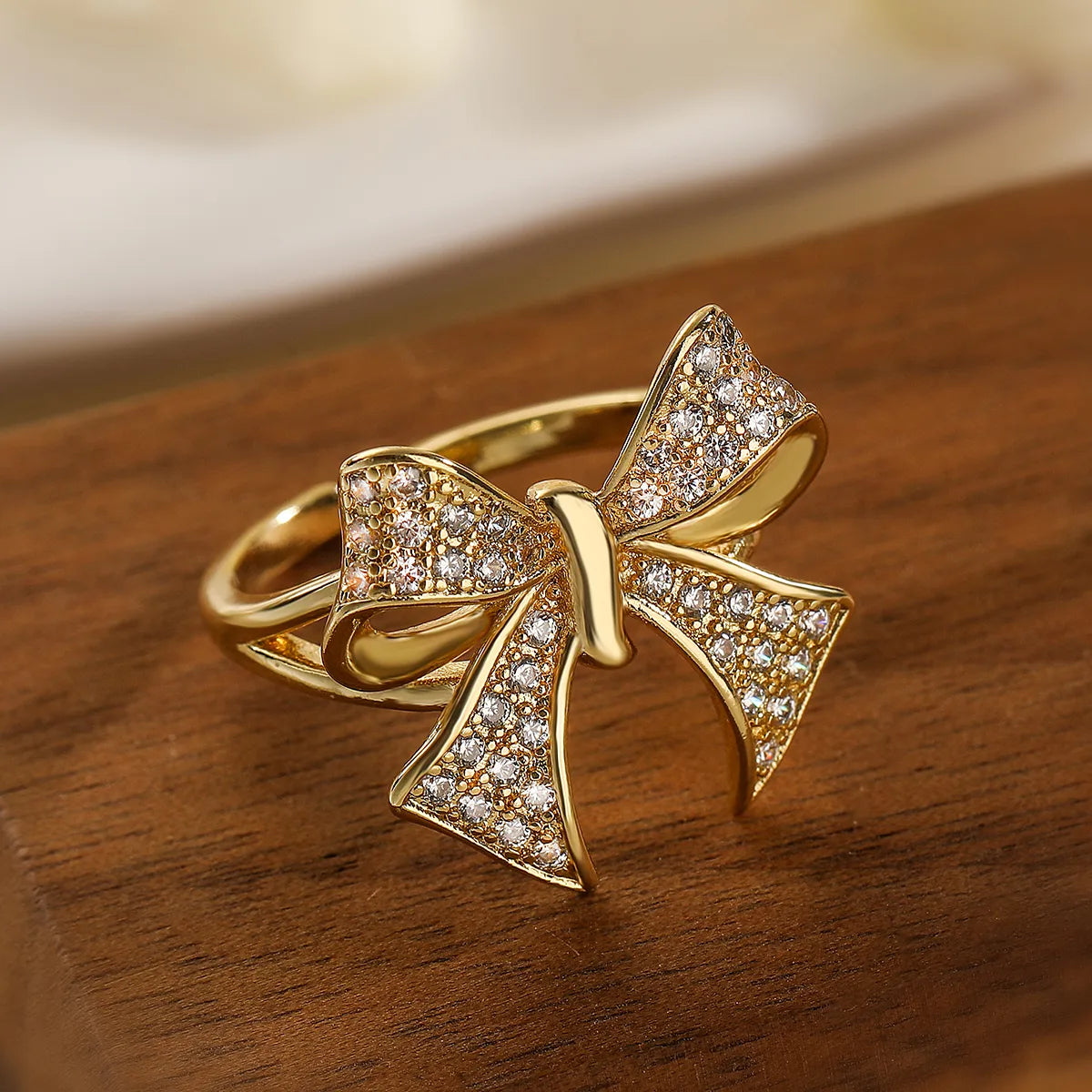 Copper 18K Gold Plated White Gold Plated Simple Style Inlay Bow Knot Zircon Open Rings