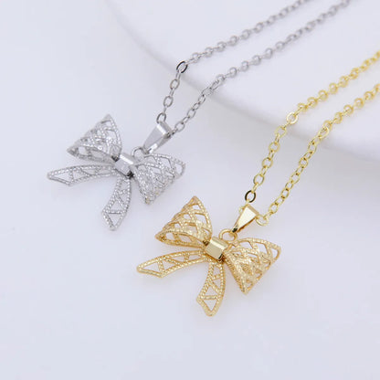 Copper 18K Gold Plated White Gold Plated Simple Style Plating Bow Knot Pendant Necklace