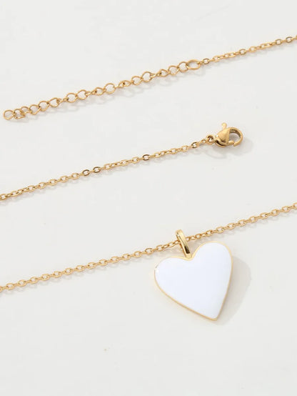 Copper 18K Gold Plated Y2K Heart Shape Enamel Pendant Necklace