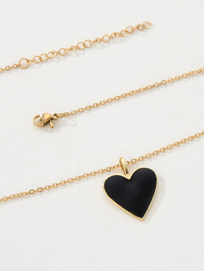 Copper 18K Gold Plated Y2K Heart Shape Enamel Pendant Necklace