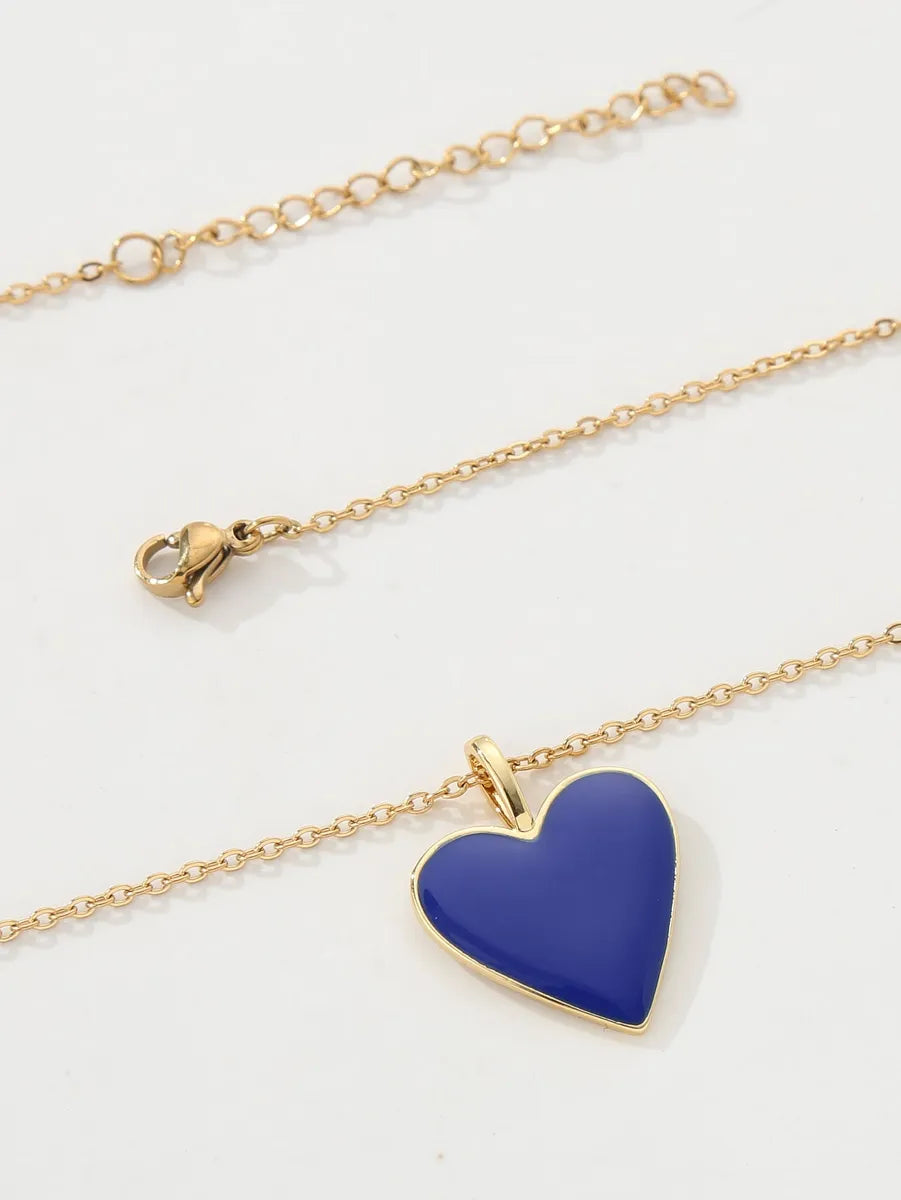 Copper 18K Gold Plated Y2K Heart Shape Enamel Pendant Necklace