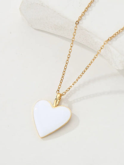 Copper 18K Gold Plated Y2K Heart Shape Enamel Pendant Necklace