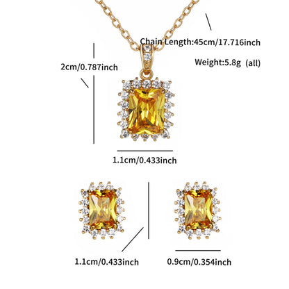 Copper 24K Gold Plated Elegant Lady Simple Style Plating Inlay Rectangle Artificial Gemstones Earrings Necklace Jewelry Set