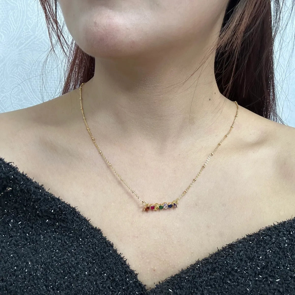 Copper 24K Gold Plated Inlay Geometric Zircon Pendant Necklace