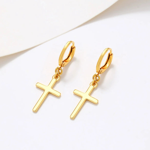 Copper Alloy Goldplated Cross Earrings For Women