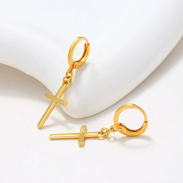 Copper Alloy Goldplated Cross Earrings For Women