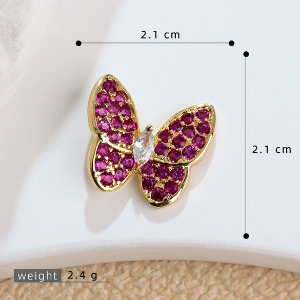 Copper Animal Butterfly Purple Colored Diamond Zircon Electroplated Women's Necklace And Earrings Pendant Accessories