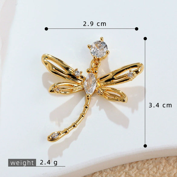 Copper Animal Zodiac Microinlaid 18K Goldplated Jewelry Dragonfly Pendant For Women