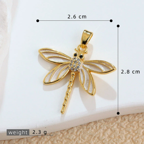 Copper Animal Zodiac Microinlaid 18K Goldplated Jewelry Dragonfly Pendant For Women