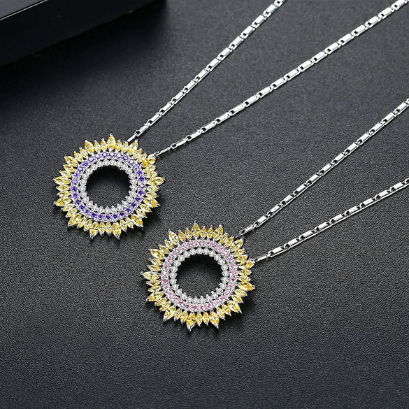 Copper Bamboo Chain Necklace With Zircon Inlaid Geometric Pendant Fashion Jewelry For Women Wholesale