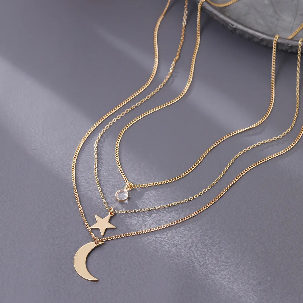 Copper Basic Modern Style Classic Style Inlay Star Moon Zircon Pendant Necklace