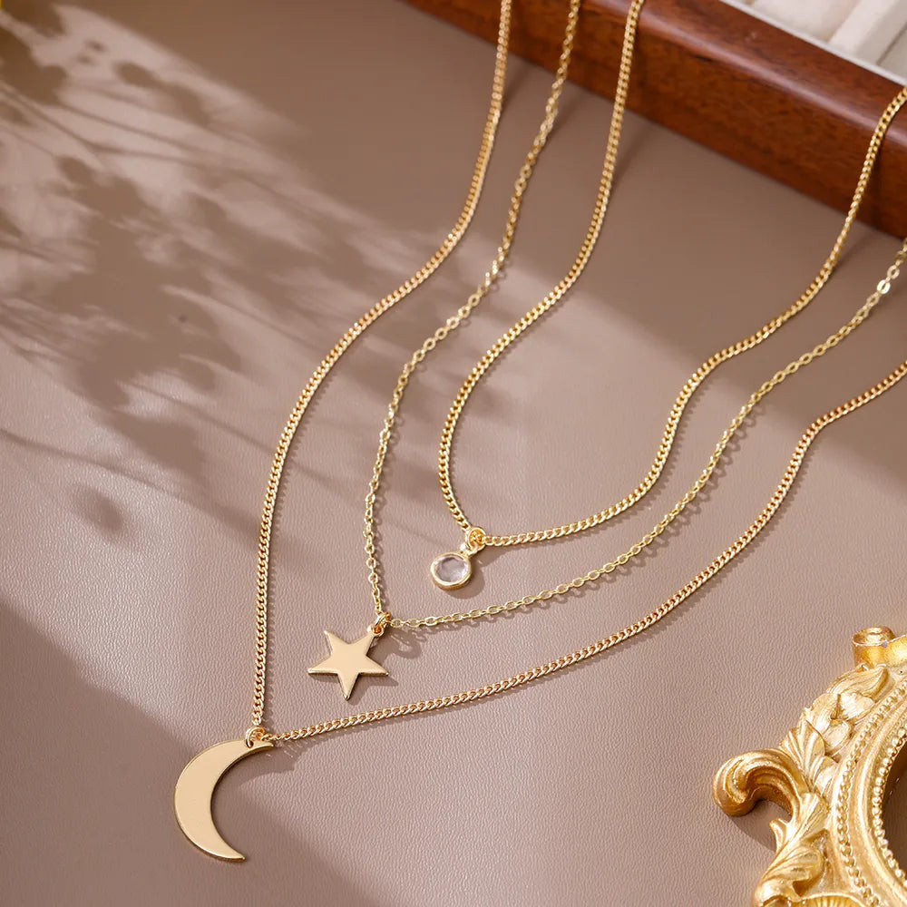 Copper Basic Modern Style Classic Style Inlay Star Moon Zircon Pendant Necklace