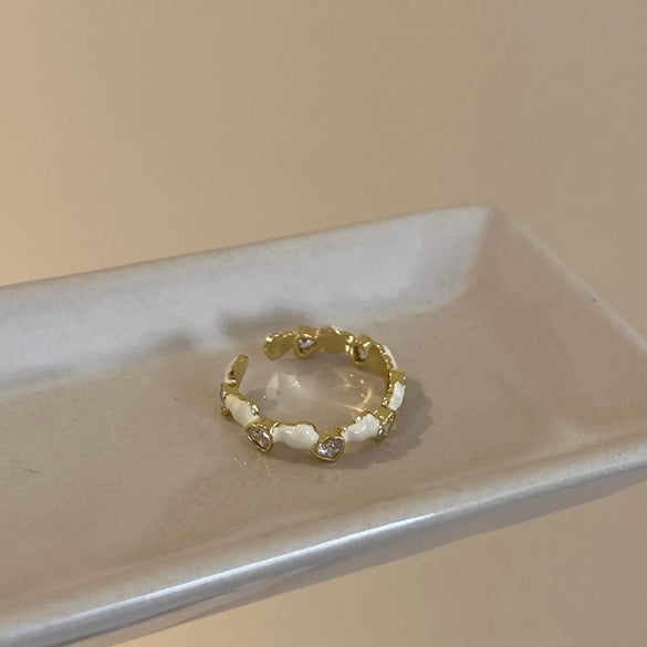 Copper Beaded Enamel Inlay Geometric Flower Butterfly Zircon Open Rings