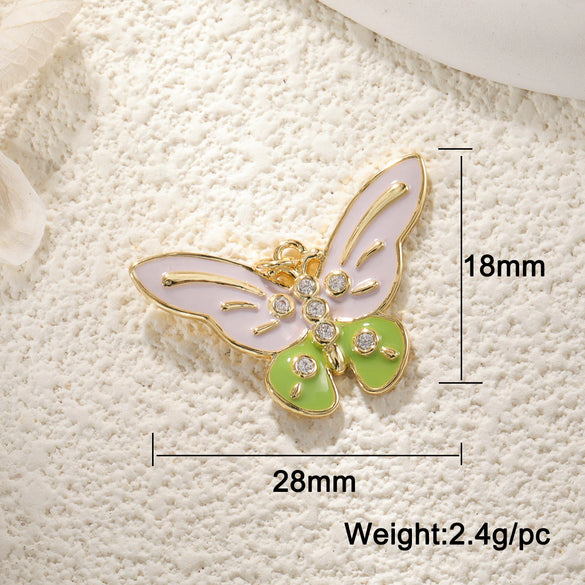 Copper Bee Butterfly Dragonfly Owl Dripping Oil Style Necklace Pendant Diy Accessories With Zircon Abalone Shellfish White Shellfish