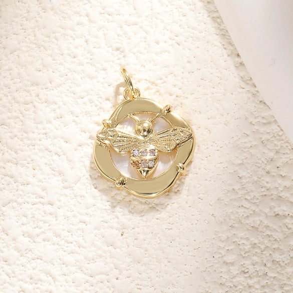 Copper Bee Butterfly Dragonfly Owl Dripping Oil Style Necklace Pendant Diy Accessories With Zircon Abalone Shellfish White Shellfish