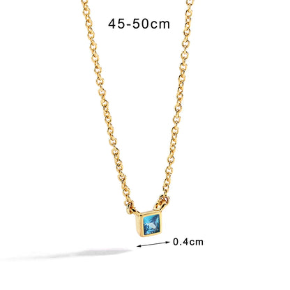 Copper Brass 18K Gold Plated Inlay Round Square Zircon Necklace