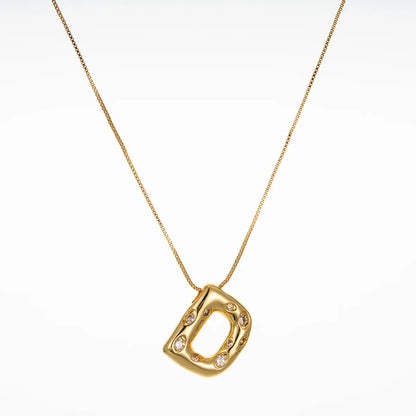 Copper Brass Gold Plated Elegant Glam Solid Color Plating Inlay Letter Zircon Pendant Necklace