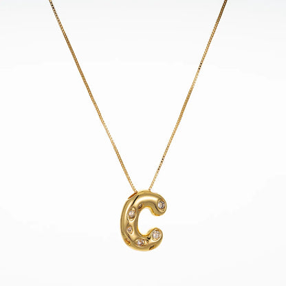 Copper Brass Gold Plated Elegant Glam Solid Color Plating Inlay Letter Zircon Pendant Necklace