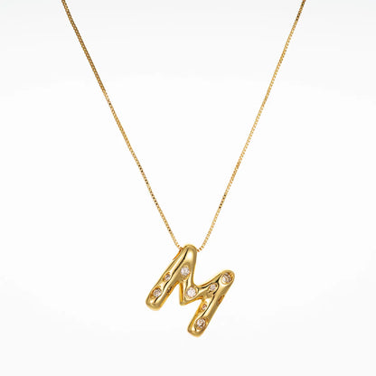 Copper Brass Gold Plated Elegant Glam Solid Color Plating Inlay Letter Zircon Pendant Necklace