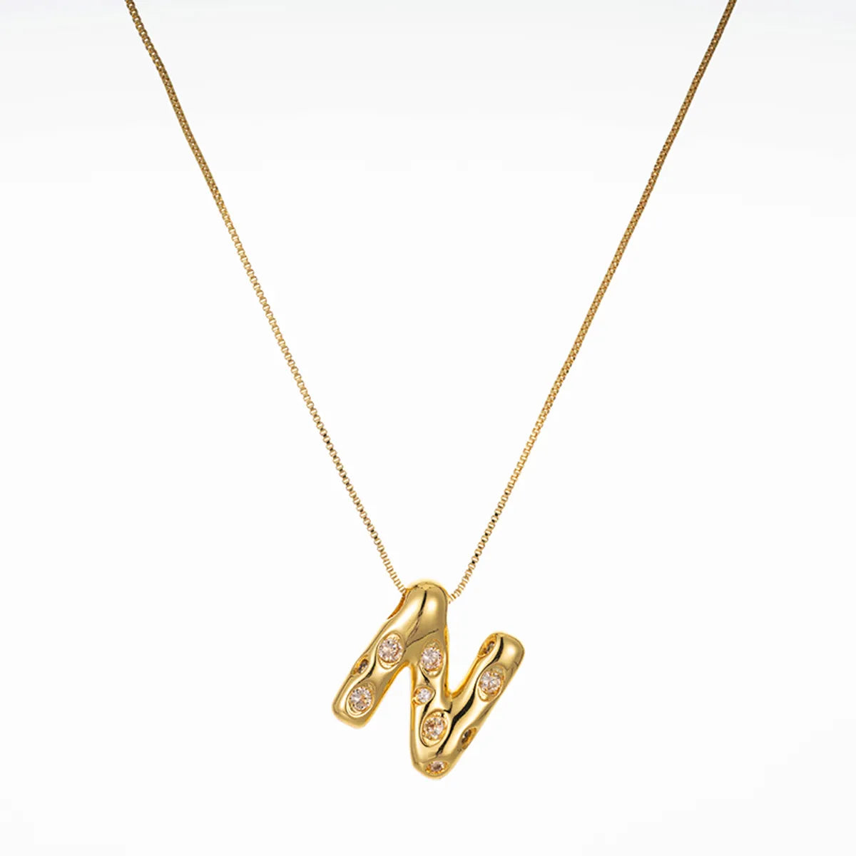 Copper Brass Gold Plated Elegant Glam Solid Color Plating Inlay Letter Zircon Pendant Necklace