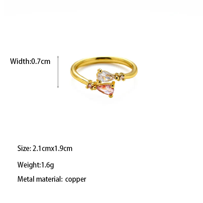 Copper Brass Gold Plated Lady Bridal Romantic Inlay Carving Gem Zircon Open Rings